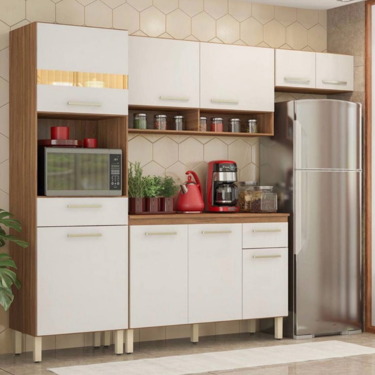 Cozinha Compacta Demóbile Dama com Balcão – Nicho para Micro-ondas 9 Portas 2 Gavetas