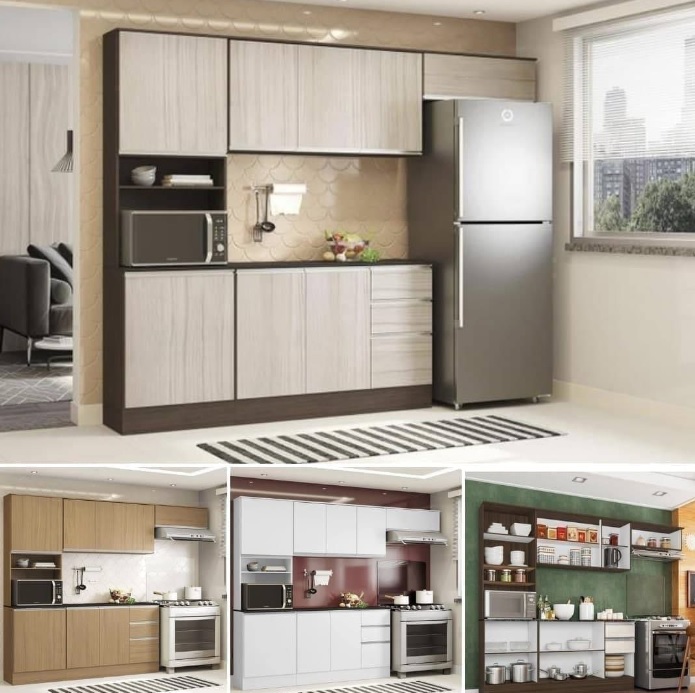 Cozinha Completa Poliman Móveis Paris – com Balcão Nicho para Forno ou Micro-ondas