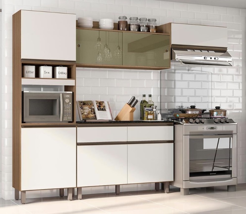 Cozinha Completa Poliman Porto com Balcão, 7 Portas e 2 Gavetas – 260cm de largura
