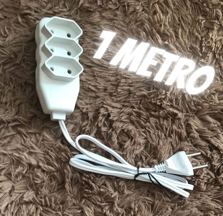 Force Line – Extensão Slim, 3 Tomadas, Bipolar, Bivolt, 1 Metro, Branco