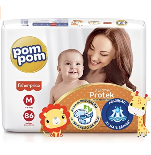 Fralda Pom Pom Derma Protek Hiper M 86 Unidades