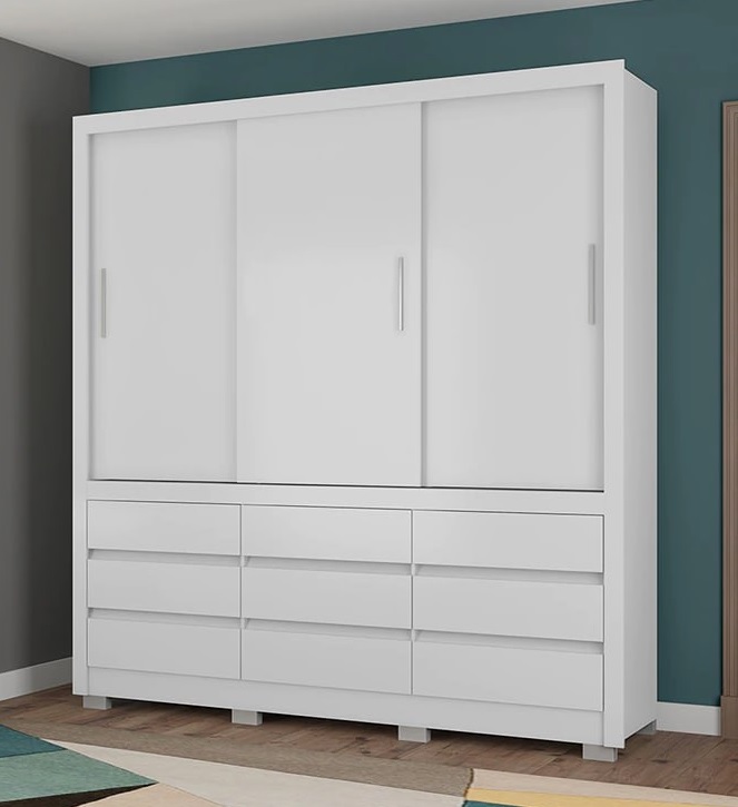 Guarda-Roupa Casal Bartira Arezzo com 3 Portas e 9 Gavetas Externas