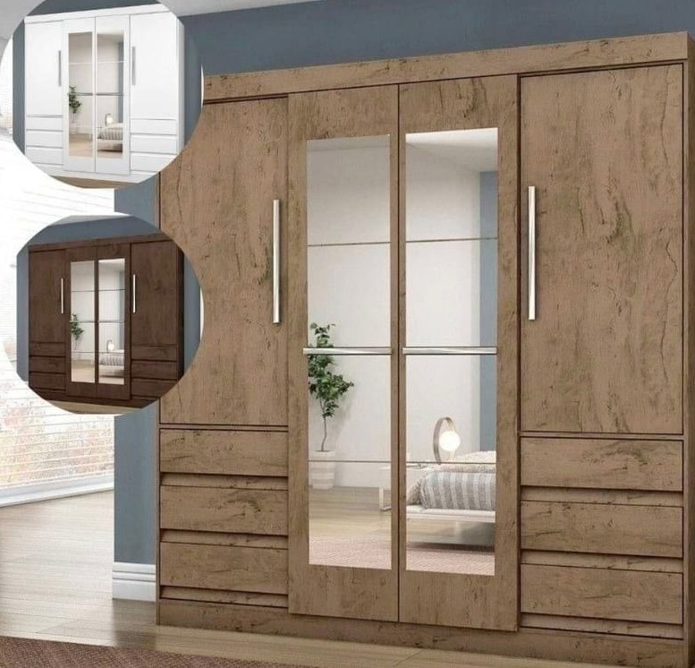 Guarda-roupa Casal com Espelho 4 Portas 6 Gavetas – Araplac Sofia