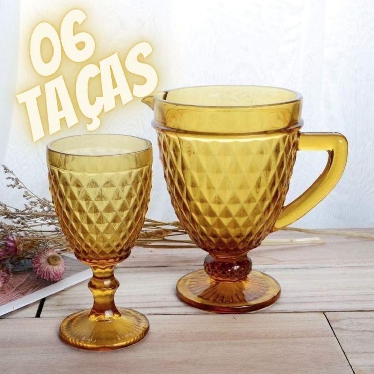 Jogo de Jarra e 6 Taças Diamond Ambar