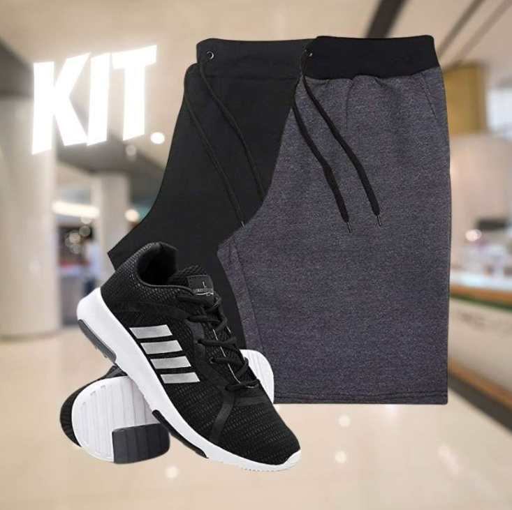 KIT 2 Bermudas Masculinas Moletom + Tenis Masculino Sport Corrida