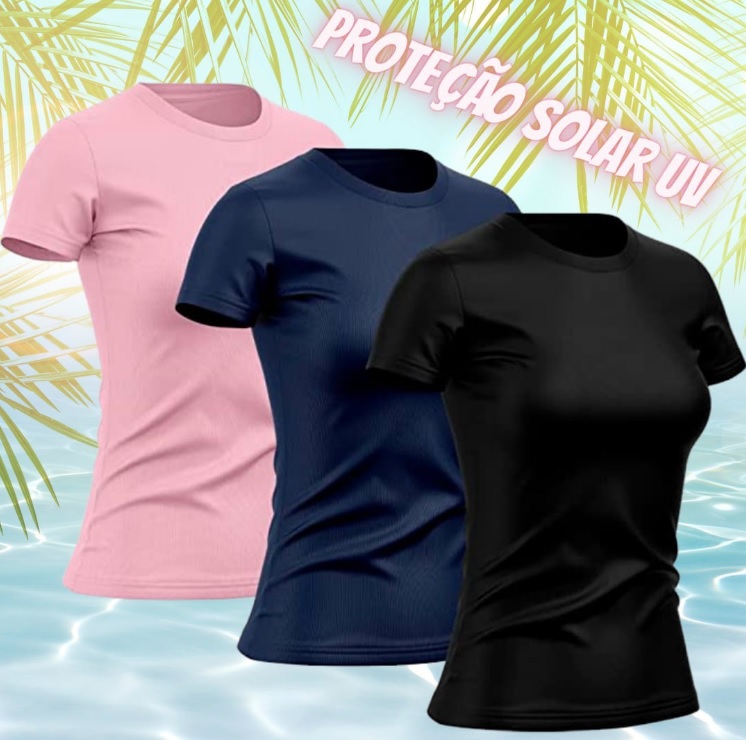 Kit 3 Camisetas Feminina Dry Básica Lisa Proteção Solar UV Térmica Camisa Blusa