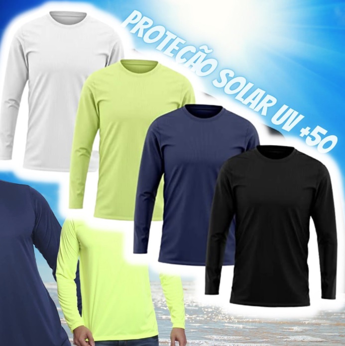 Kit 5 Camisetas Masculina DF Fit Manga Longa Segunda Pele Proteção Solar UV 50+