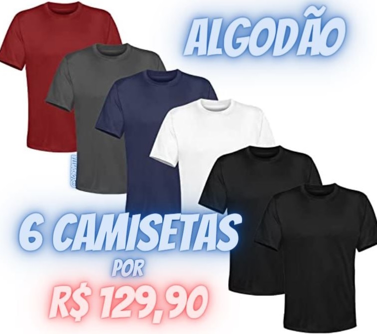 Kit 6 Camisetas Masculina Lisa Algodão Qualidade Top