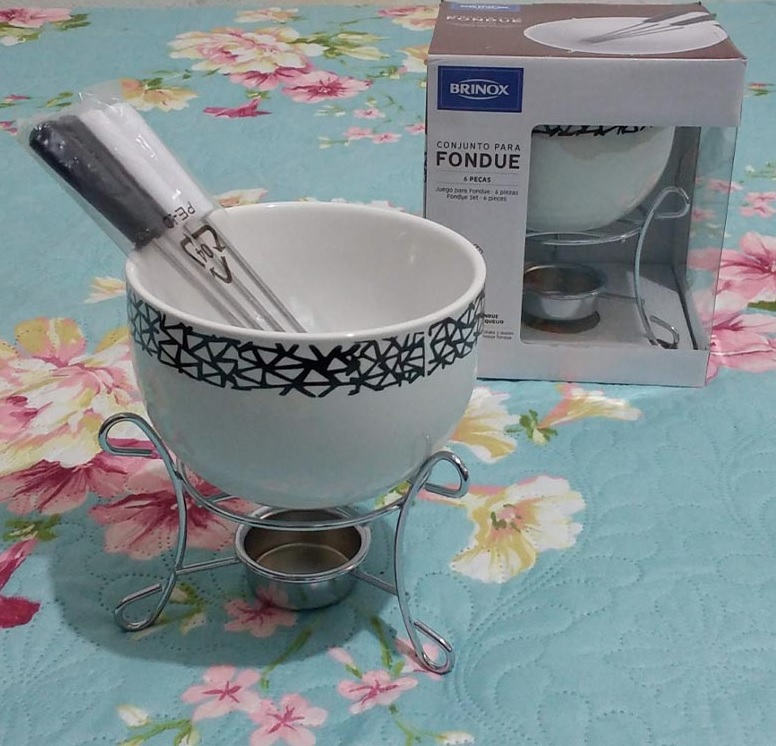 Kit Fondue Cerâmica Branca Conjunto 6 Pçs Aparelho Brinox