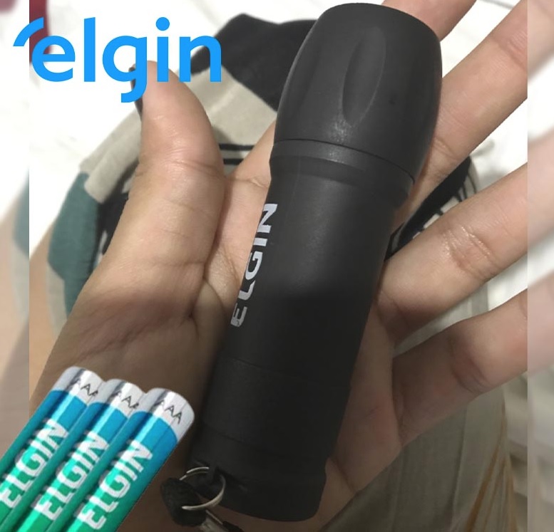 Kit Lanterna 9 leds com 3 Pilhas Alcalinas AAA inclusas, Elgin, Geral, Preta, DE BOLSO