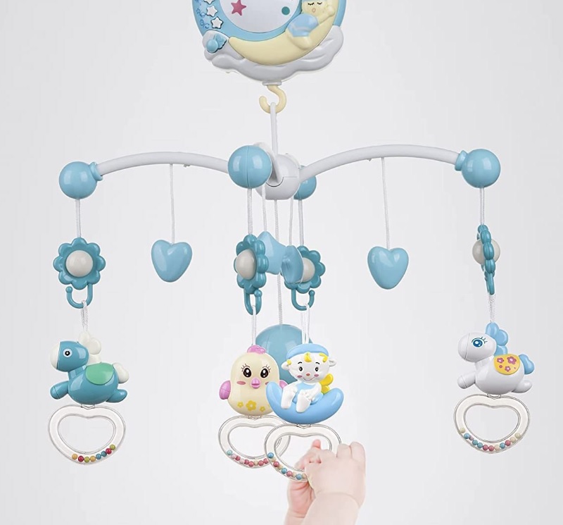 Kit Móbile Berço Bebê Musical Projeção Com Controle Remoto (Azul)