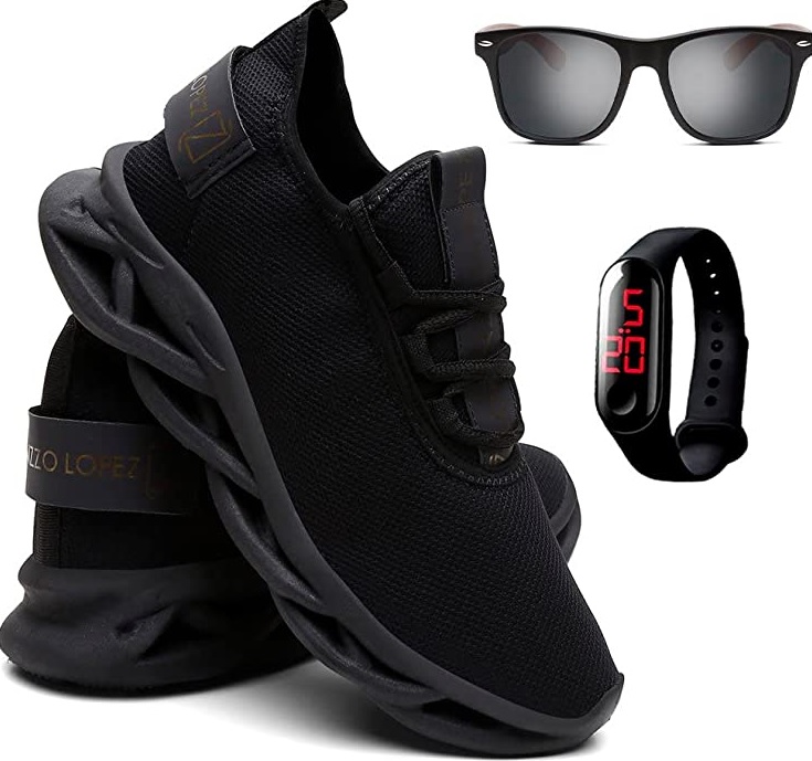 Kit Tênis Masculino de Corrida e Caminhada + Óculos de Sol Madeirado e Relógio