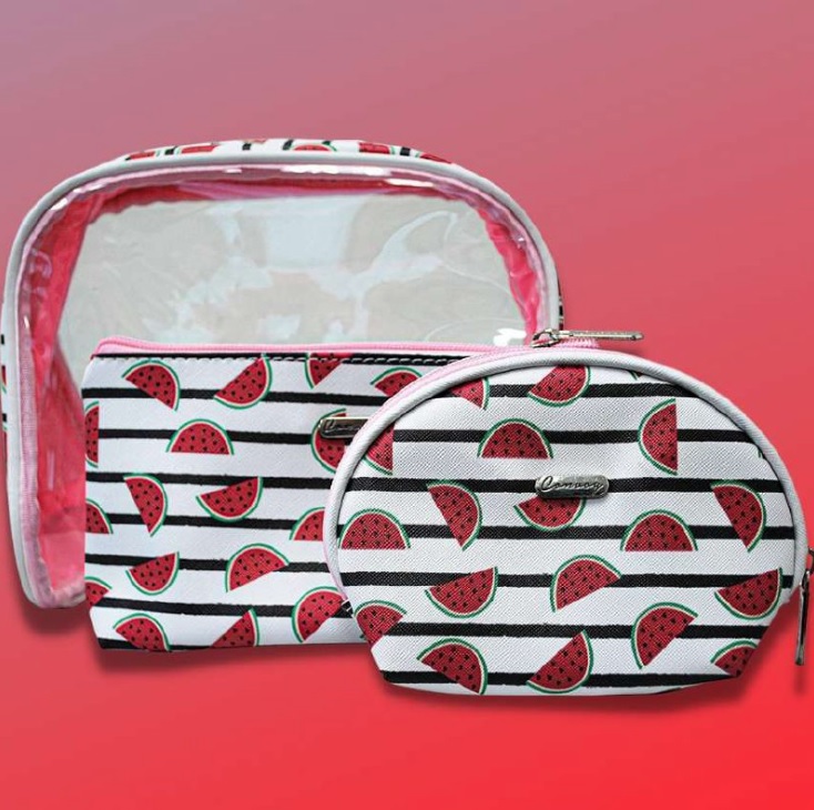 Kit com 3 necessaires, PVC, Feminina, Melancia