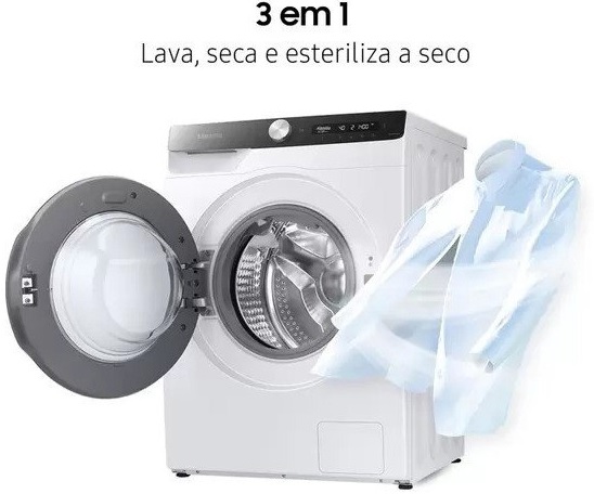 Lava e Seca Samsung 11kg WD11T Smart Inteligência – Artificial 3 em 1 Água Quente e Fria Branca