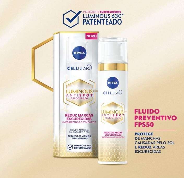 NIVEA Fluido Facial Luminous 630 – Reduz as Marcas Escurecidas – Fluido facial com FPS 50 que protege contra os raios UVA/UVB, 40ml