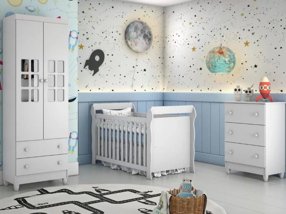 Quarto de Bebê Completo com Berço + Guarda-Roupa – e Cômoda Carolina Baby Maria