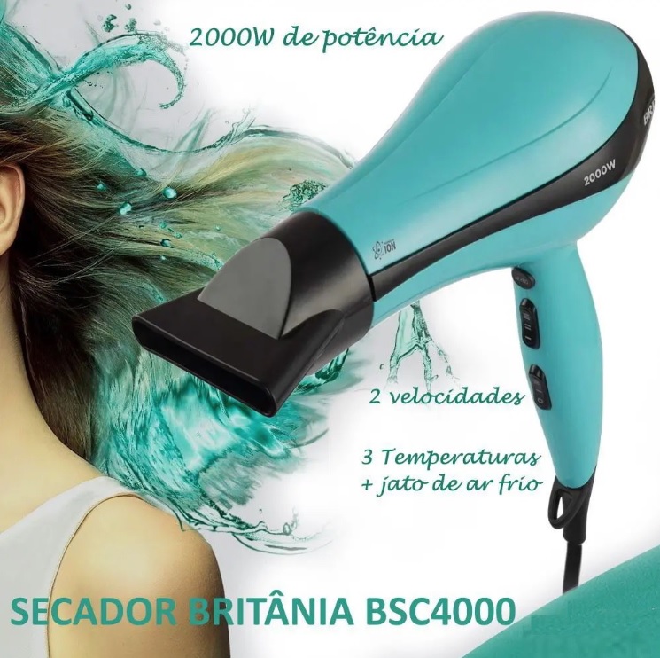 Secador de Cabelos Britânia Bsc4000 127V, Britânia, Azul Claro