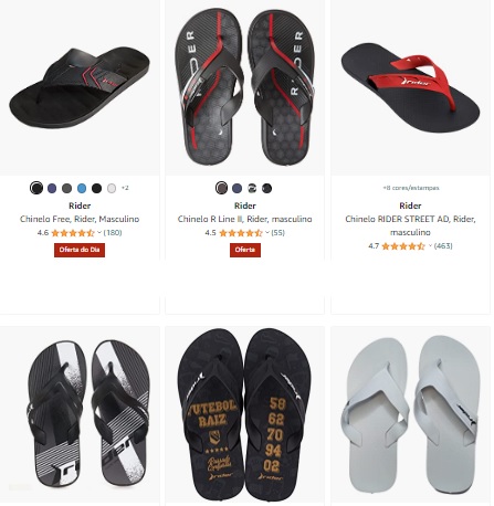 Seleção de chinelos Rider na Amazon