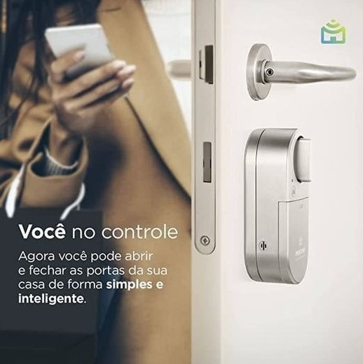 Smart Fechadura Positivo Casa Inteligente, Conexão Bluetooth 5.0, Abre pelo Celular, Bateria de 7,4V, Prata