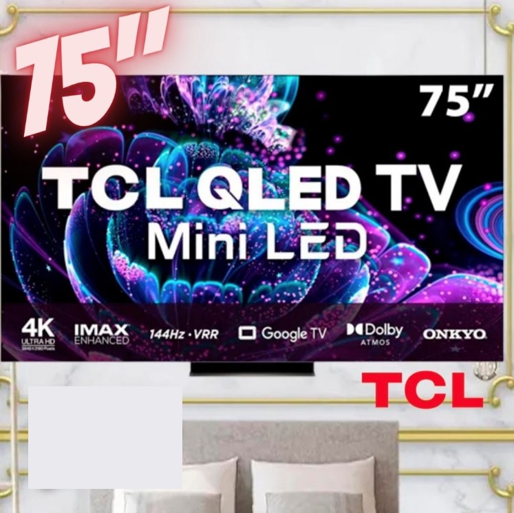 Smart TV QLED 75″ 4K TCL 75C835 Google TV, 144 Hz-VRR, Dolby Vision IQ +Atmos, Audio Onkyo, WiFi 6 Dual Band e Bluetooth Integrados