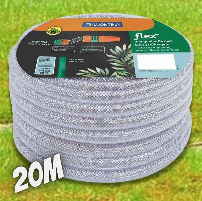Tramontina Mangueira Flex Para Jardim, 20 M, Com Engates Rosqueados E Esguicho