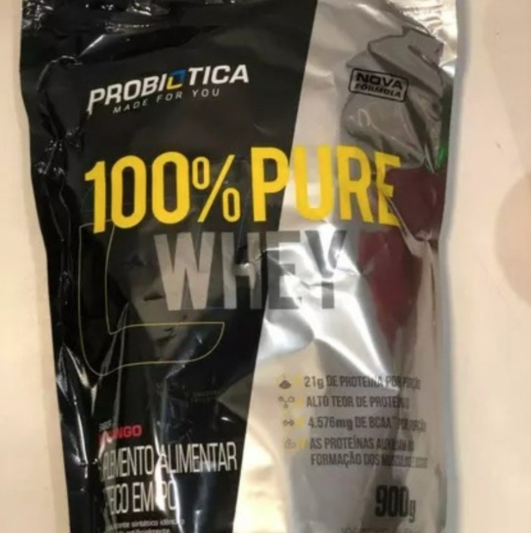 100% Pure Whey Nova Fórmula – 900g Refil Morango – Probiótica