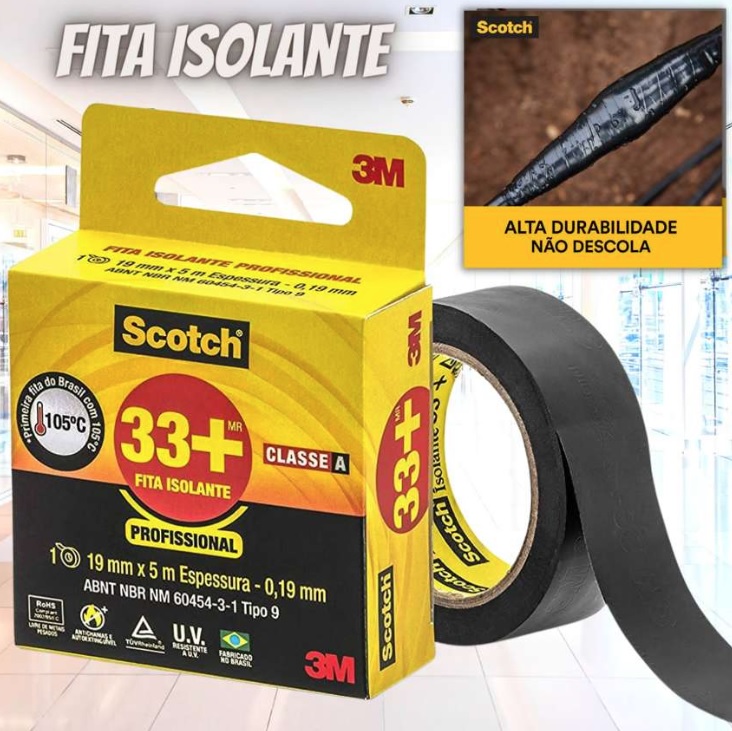 3M Scotch, Fita Isolante, 33 +, 19mm x 5m