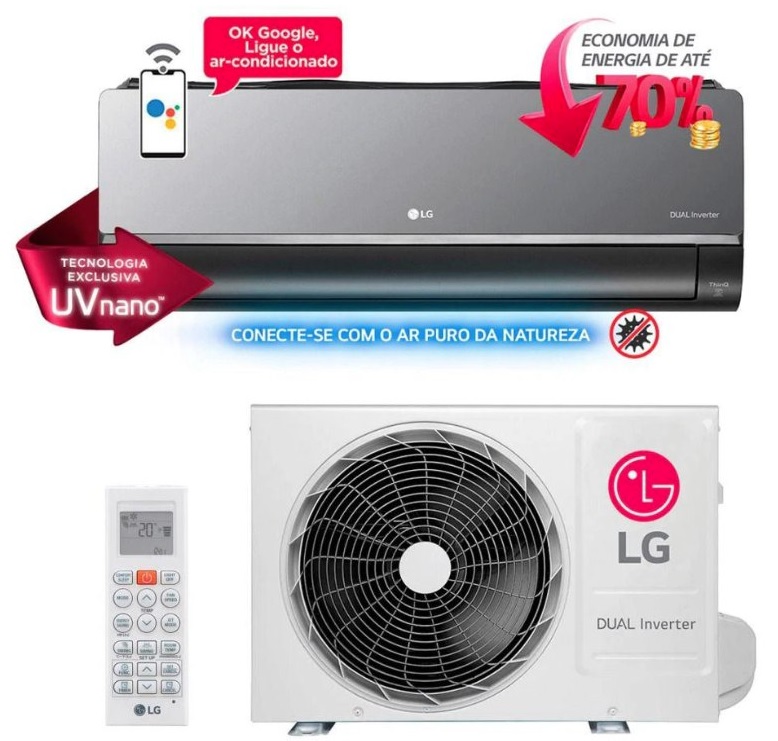 Ar Condicionado Split Inverter LG Hi Wall DUAL Voice ARTCOOL UV Nano 18000 BTUs Quente Frio S4NW18KLRXB – 220V