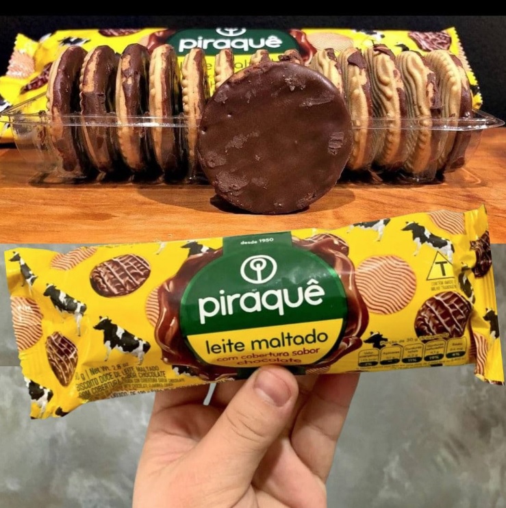 Biscoito Leite Maltado Cobertura Chocolate Piraquê Pacote 80g