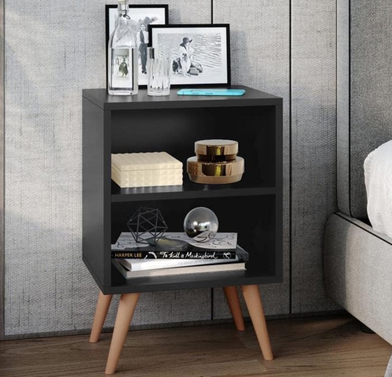 Conjunto com 2 Mesas de Cabeceira Retrô Rpm com Nicho – Preto – Rpm Móveis