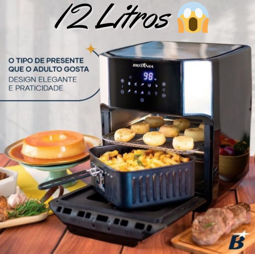 Fritadeira Elétrica sem Óleo/Air Fryer Britânia – Oven BFR2100 Preta 12L com Timer