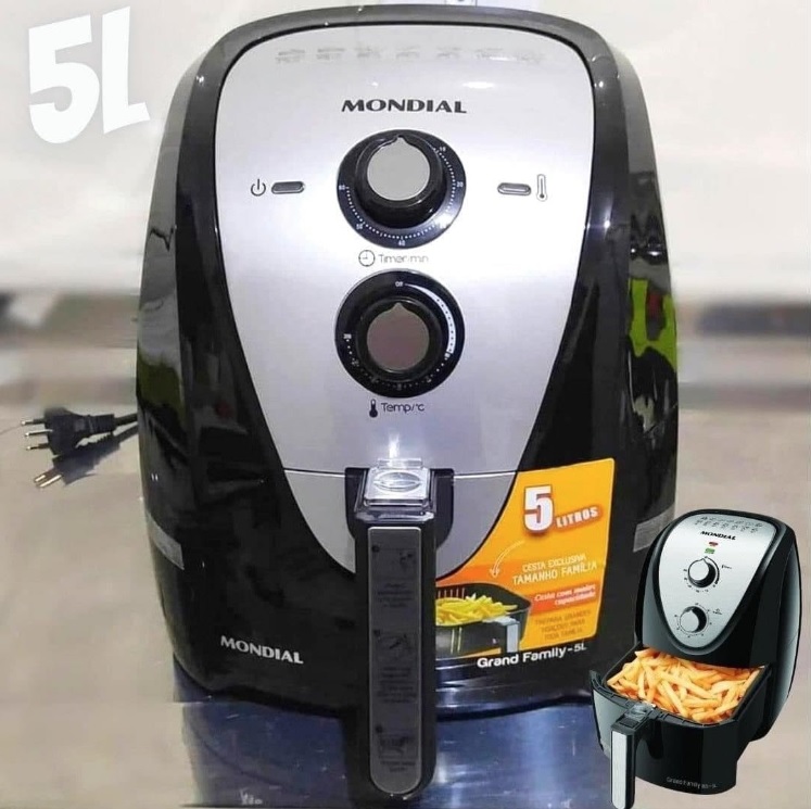 Fritadeira Sem Óleo Mondial, Grand Family Inox – 5L, 127V, Preto, 1900W – AFN-50-BI