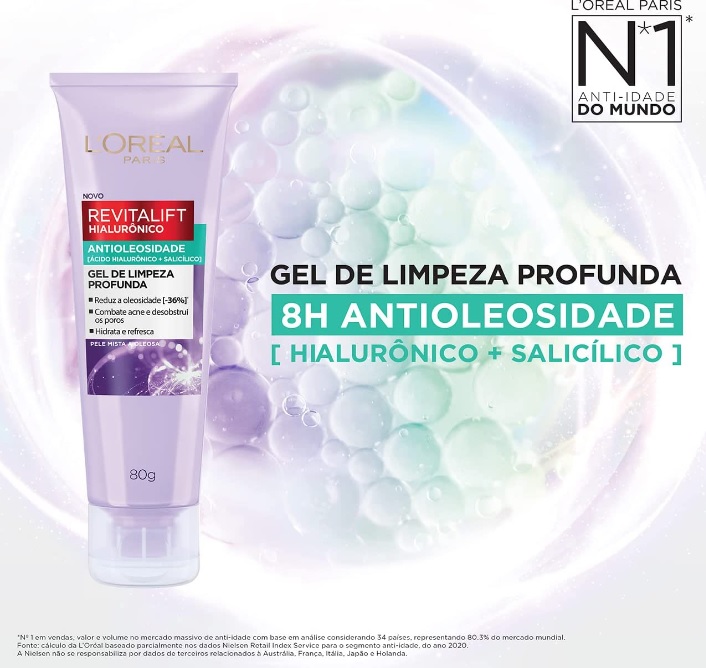 Gel de Limpeza Antioleosidade L’Oréal Paris Revitalift Hiaurônico, 80g, Cor: Incolor