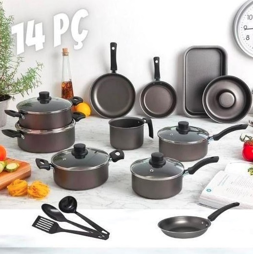 Jogo de Panelas Eirilar Antiaderente de Alumínio Grafite 14 Peças Especial