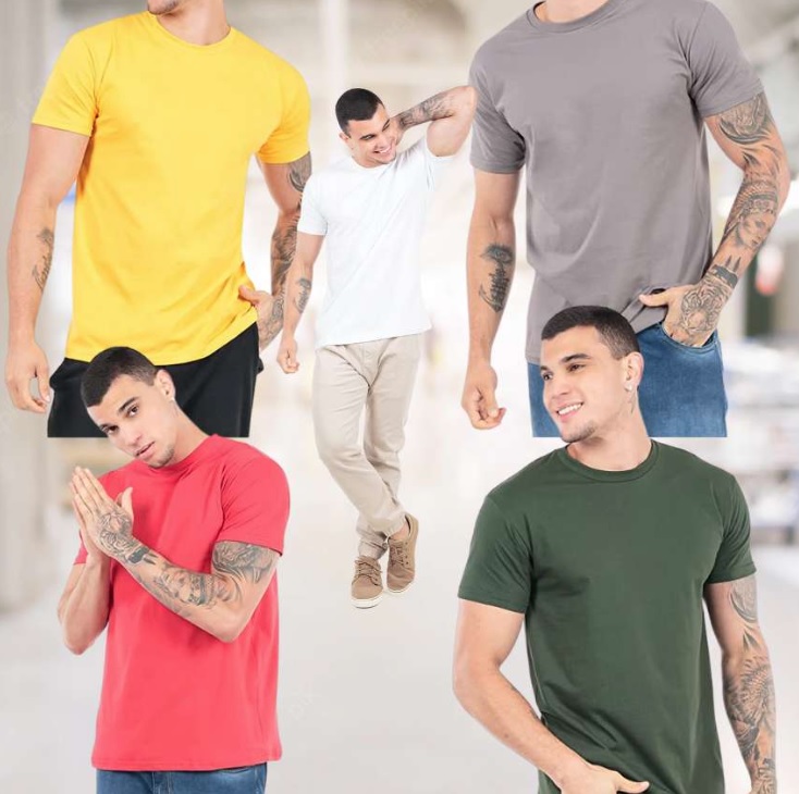 Kit 5 Camisetas Masculinas Básicas 100% Algodão Penteado