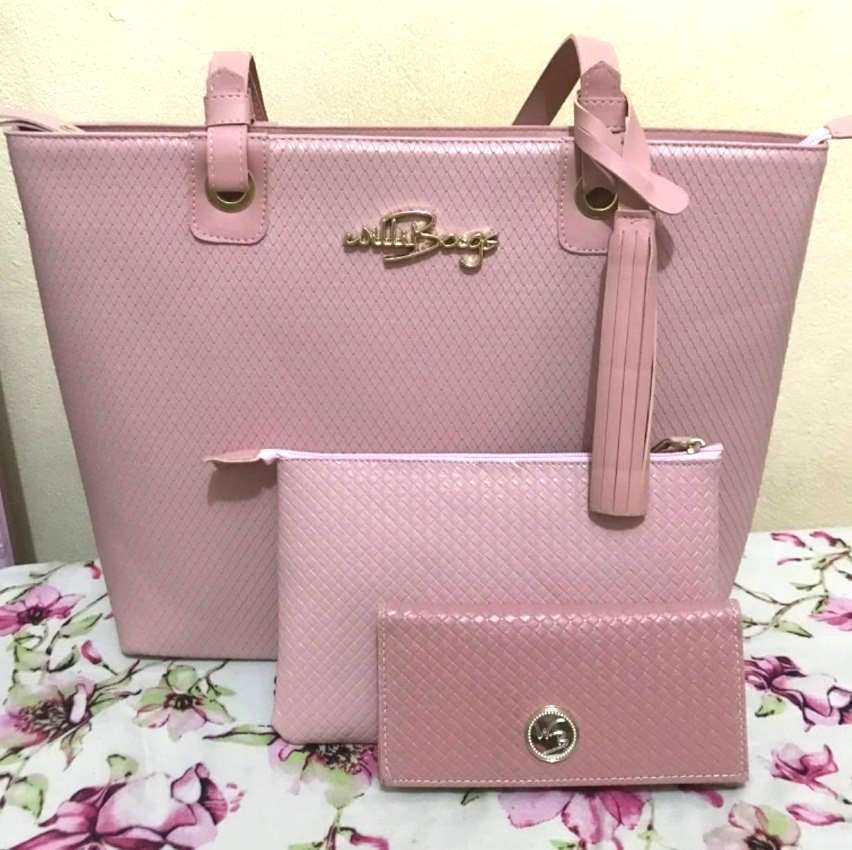 Kit Bolsa Feminina Tipo Sacola + Necessaire + Carteira Willibags