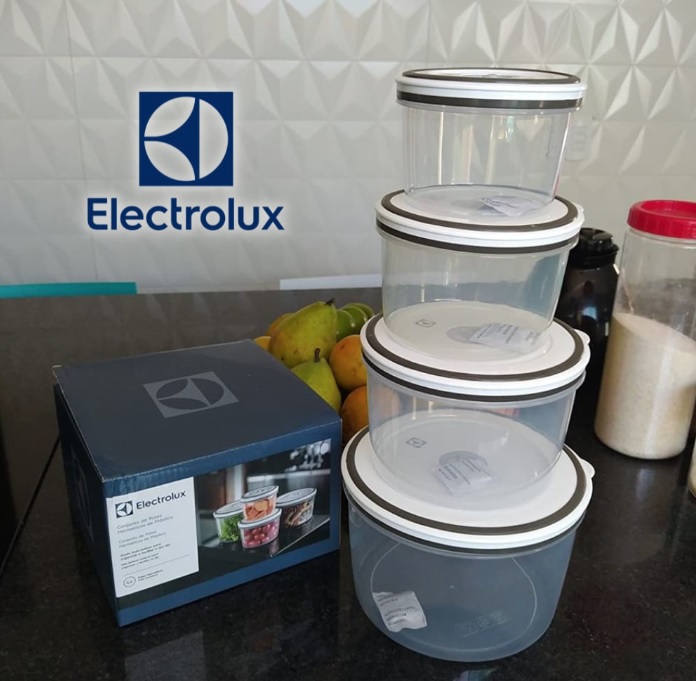 Kit Potes de Plástico Hermético, Redondo, 4 unidades, Electrolux, Transparente/Branco