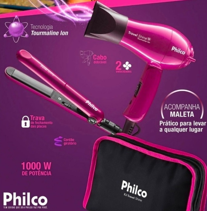 Kit Secador e Chapinha de Viagem – Philco Travel Shine