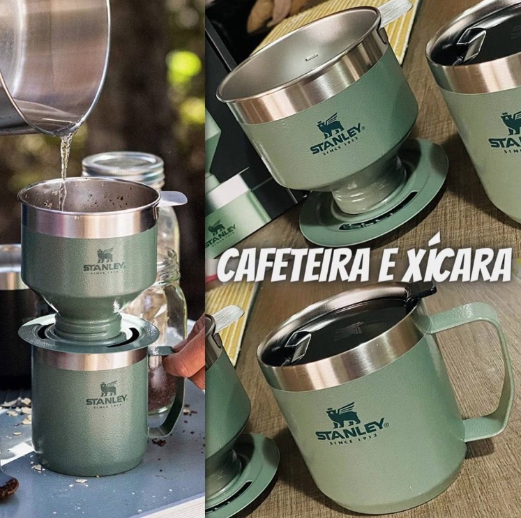 Kit cafeteira e xícara Stanley The Camp Pour Over, filtro de aço inoxidável