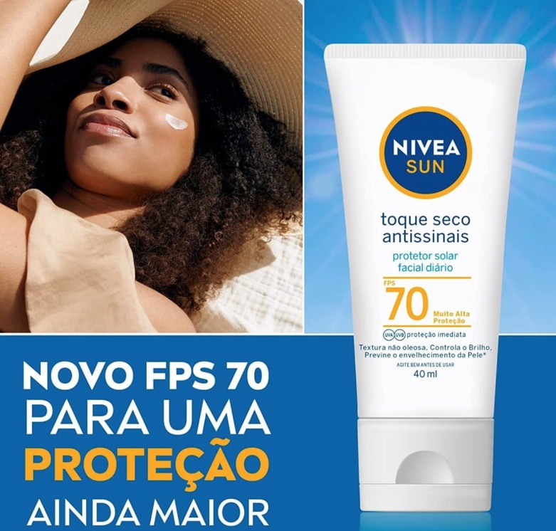 NIVEA SUN Protetor Solar Facial Toque Seco Antissinais FPS 70 40ml