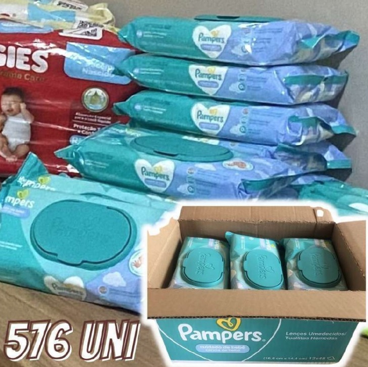 Kit Lenço Umedecido para Limpeza Pampers – Cuidado de Bebê 12 Pacotes com 48 Lenços