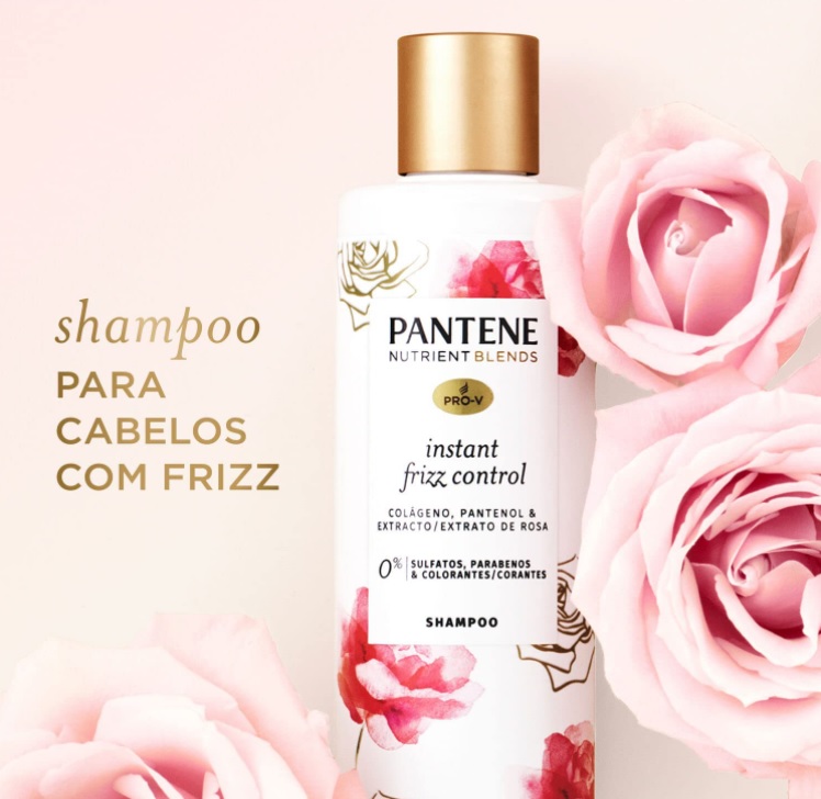 Shampoo Pantene Nutrient Blends Controle Instantâneo do Frizz, com Colágeno, Pantenol e Extrato de Rosa 270 ml