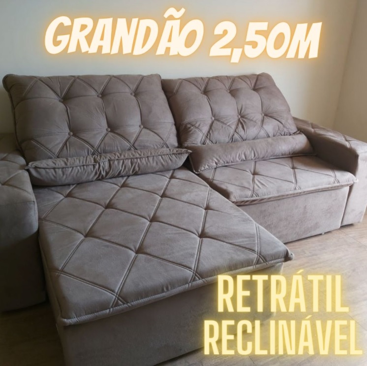 Sofá Retrátil/Reclinável Islândia 2,50m Suede Velut Bege c/ Molas no Assento – King House