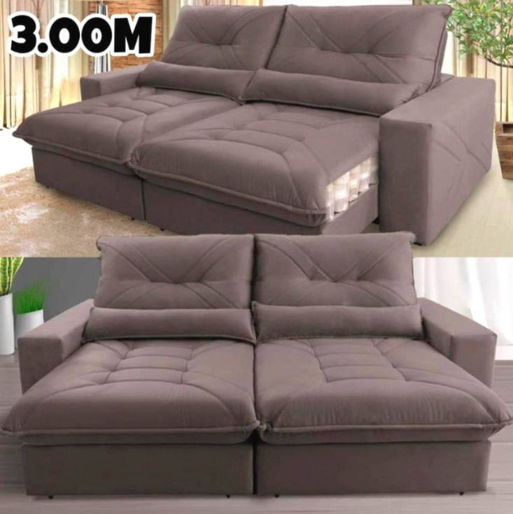 Sofá Retrátil/Reclinável Sevilha 3,00m Suede Veludo Tabaco c/ Molas Ensacadas – King House