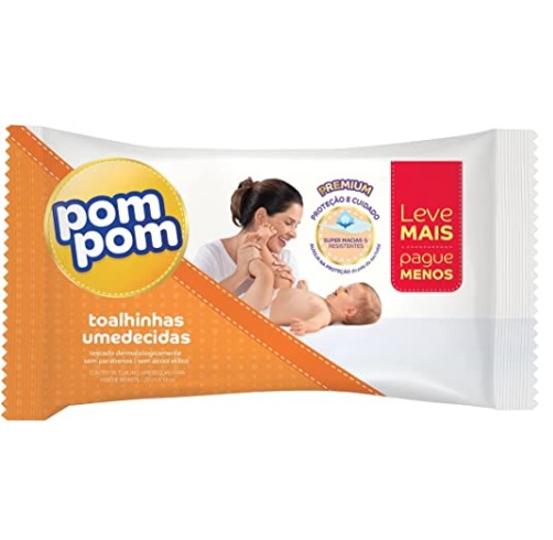 Toalha Umedecida, PomPom, Suave, 96 unidades