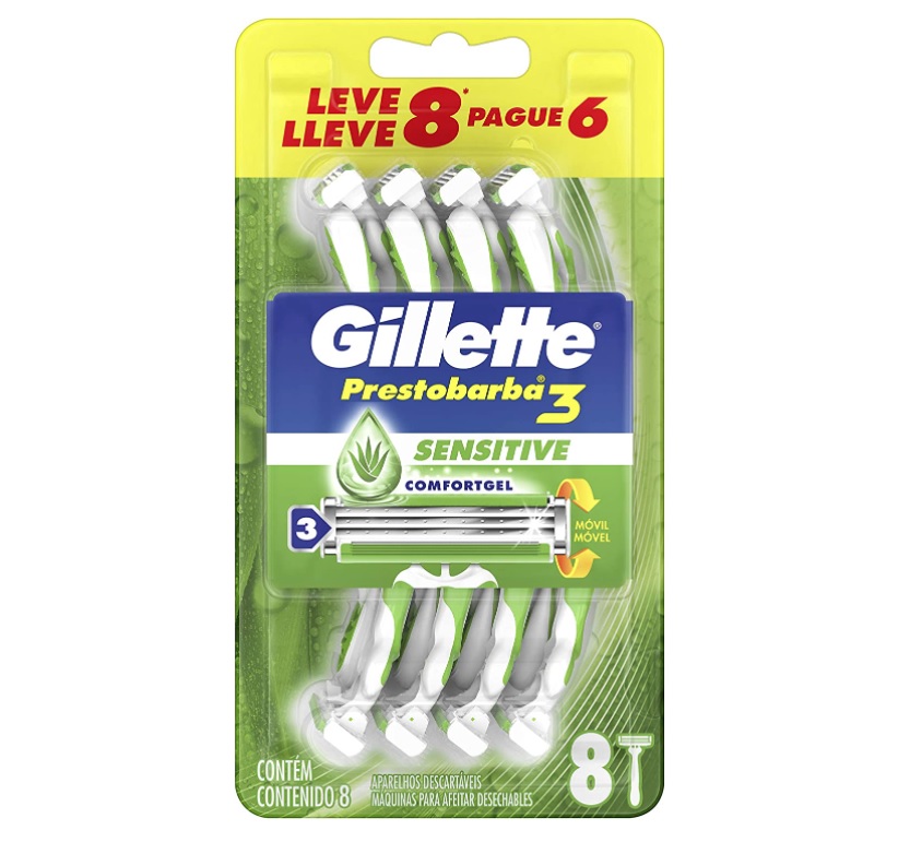 Aparelho de Barbear Descartável Gillette Prestobarba3 Sensitive Leve 8 Pague 6
