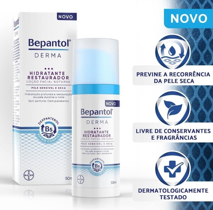 Bepantol Derma Creme Hidratante Facial, Hidratante Facial Noturno, Branco, 50ml