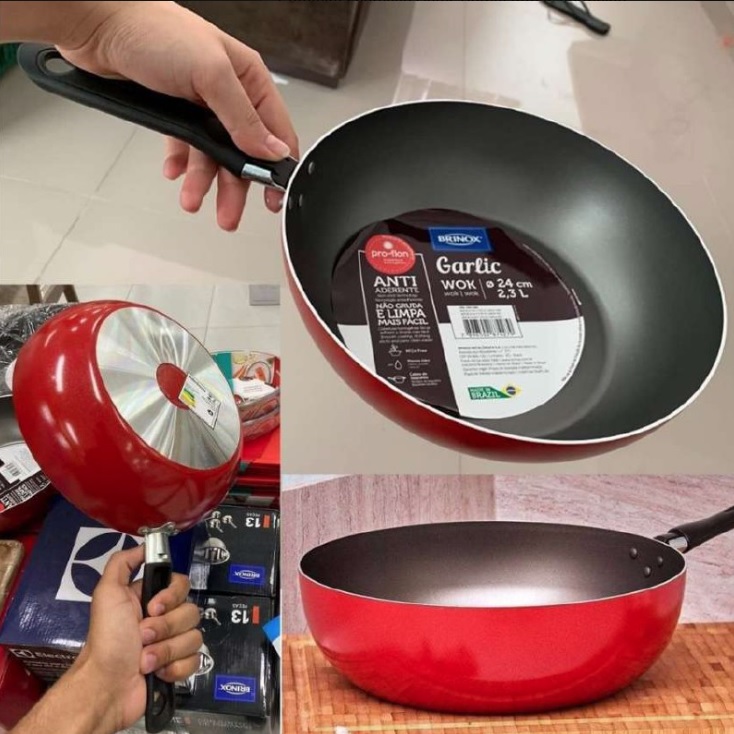 Brinox 7001/365 – Wok Garlic, 24cm, 2.3 Litros, Vermelho