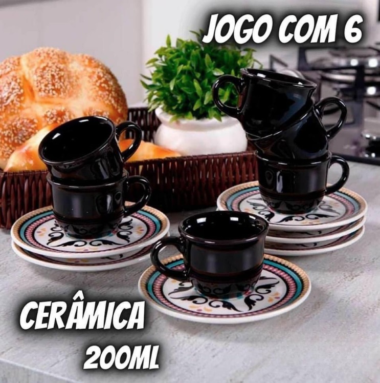 Conjunto com 6 Xícaras de Chá 200Ml com Pires Oxford Daily Floreal Luiza Multicor 15Cm