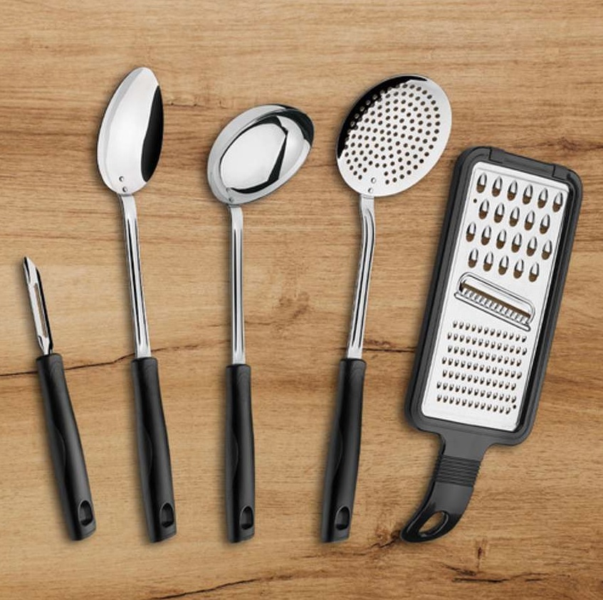 Conjunto de Utensílios Tramontina Easy em Aço Inox e Polipropileno – 5 Peças